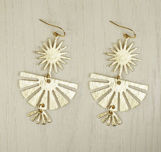 Brushed Gold Celestial Statement Earrings, Hypoallergenic 18K Gold Ear Wires, Cosmic Jewelry, Gift for Her