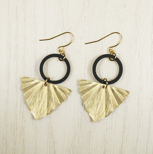 Brushed Gold & Black Geometric Earrings, Hypoallergenic 18K Gold Ear Wires, Modern Gift for Her