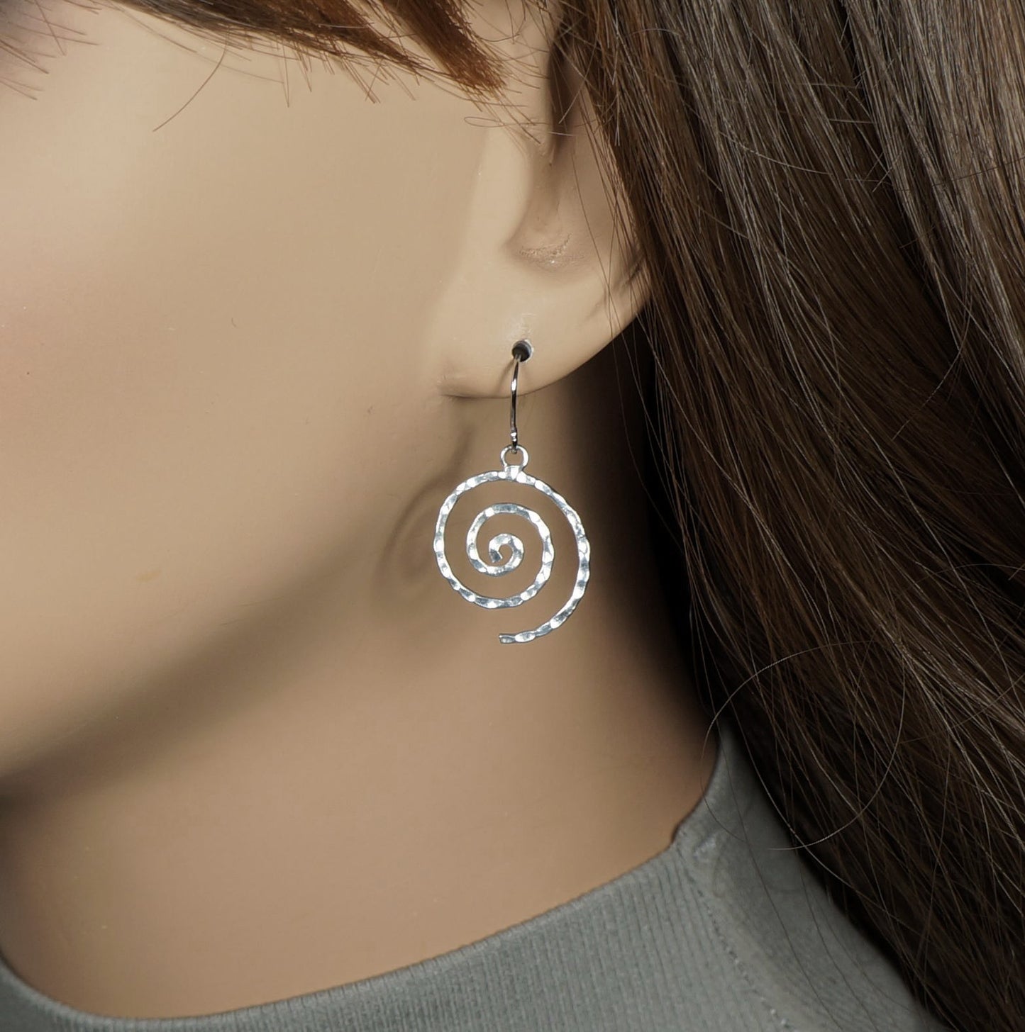 Pretty Everyday .925 Sterling Silver Lightweight Hammered Swirl Drop Dangle Earrings, Platinum Ear Wires