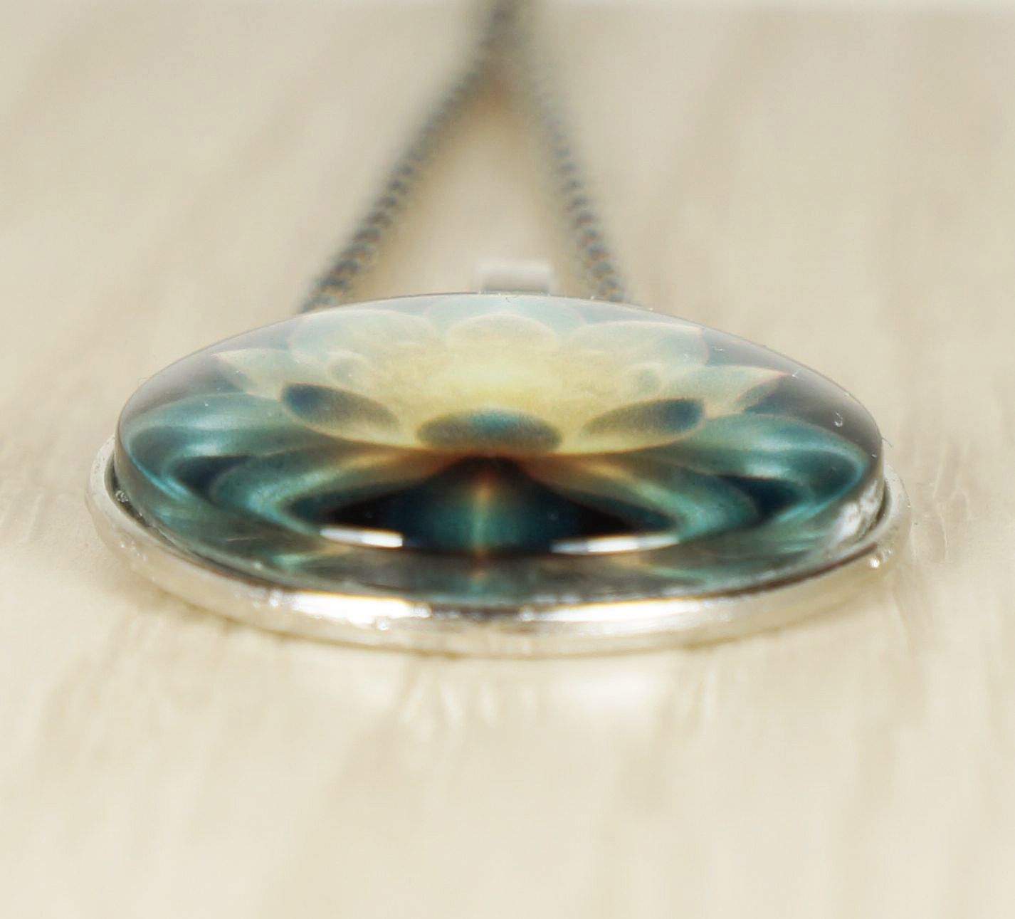 Small Lotus Flower Printed Pendant, Stainless Steel Rope Chain Necklace, Feminine Gift for Her
