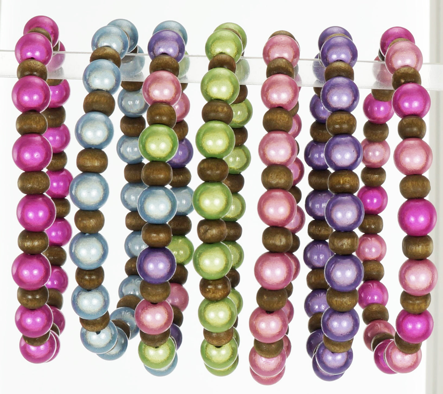 Cute Set of 7 Colorful Miracle Glow Beaded Stackable Stretch Bracelets, Gift for Her