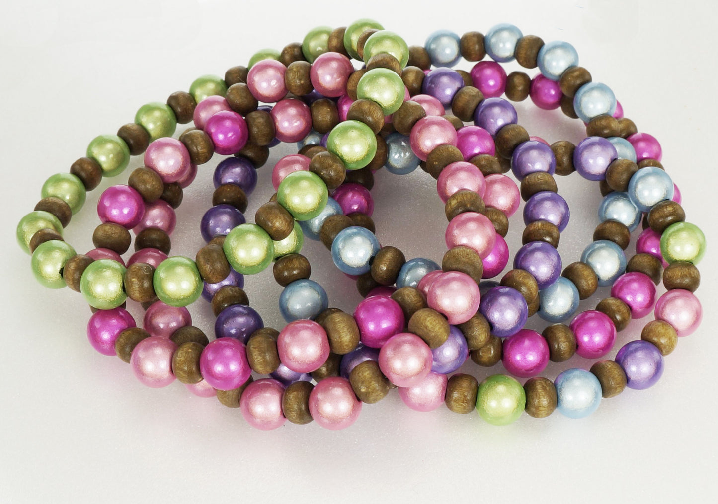 Cute Set of 7 Colorful Miracle Glow Beaded Stackable Stretch Bracelets, Gift for Her