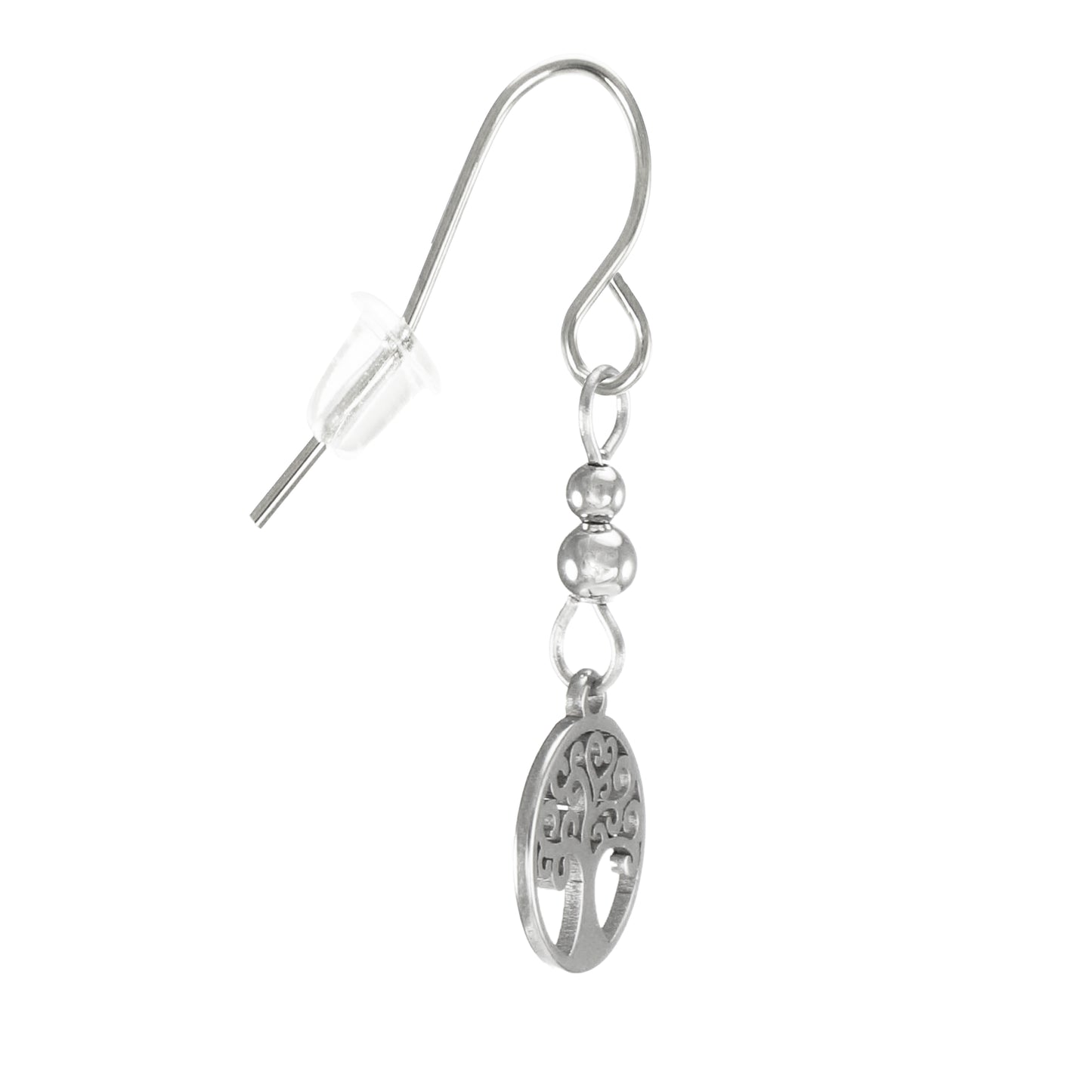 Cute Little Stainless Steel Tree of Life Earrings, Hypoallergenic Platinum Ear Wires