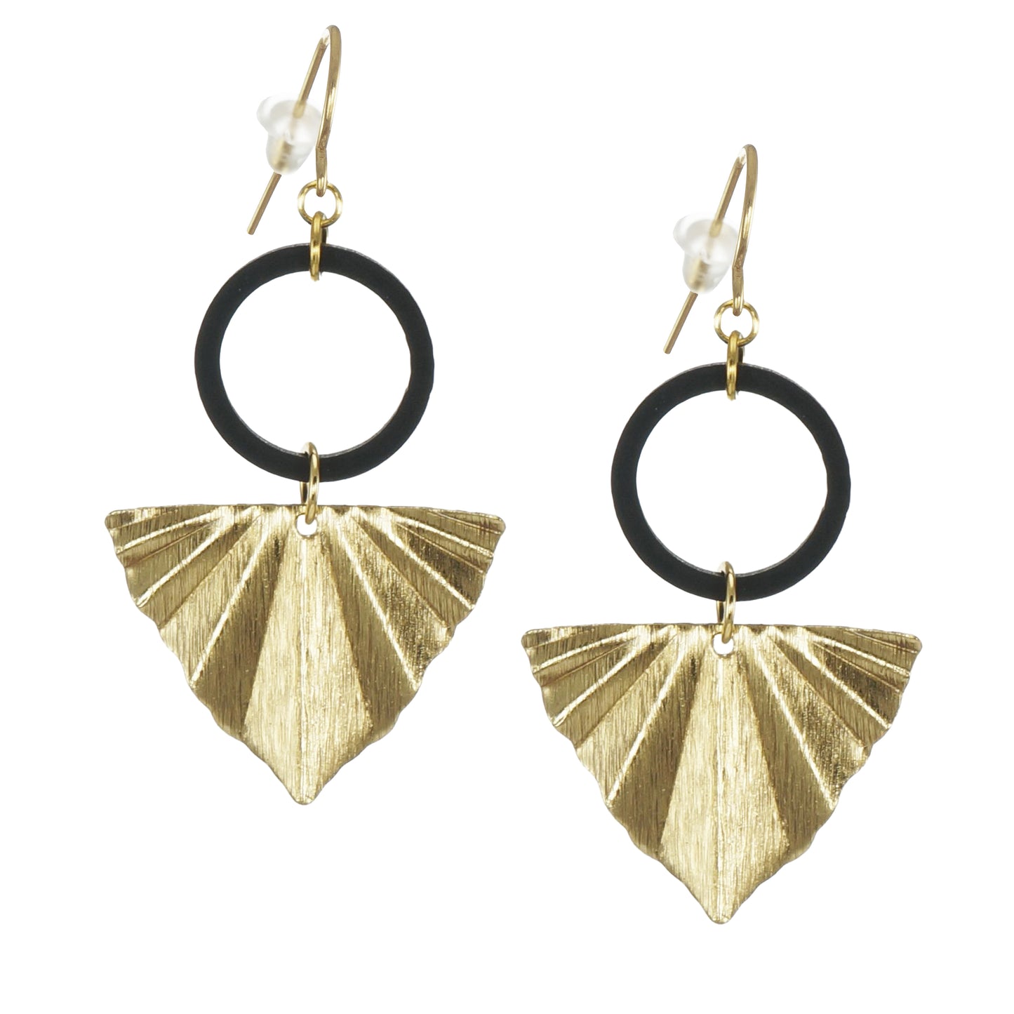 Brushed Gold & Black Geometric Earrings, Hypoallergenic 18K Gold Ear Wires, Modern Gift for Her
