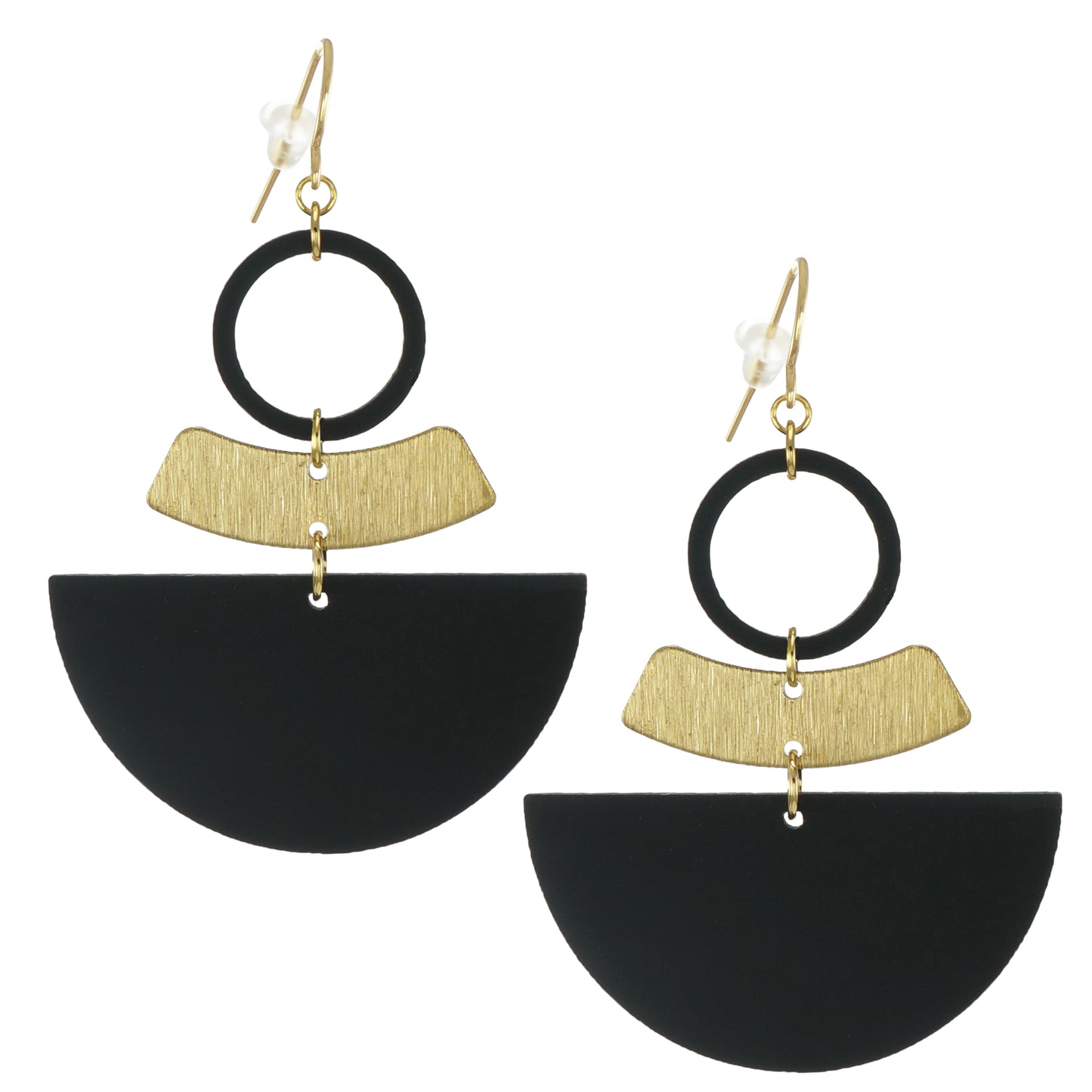 Black and Gold Geometric Statement Earrings, Hypoallergenic 18K Gold Ear Wires, Modern Gift for Her