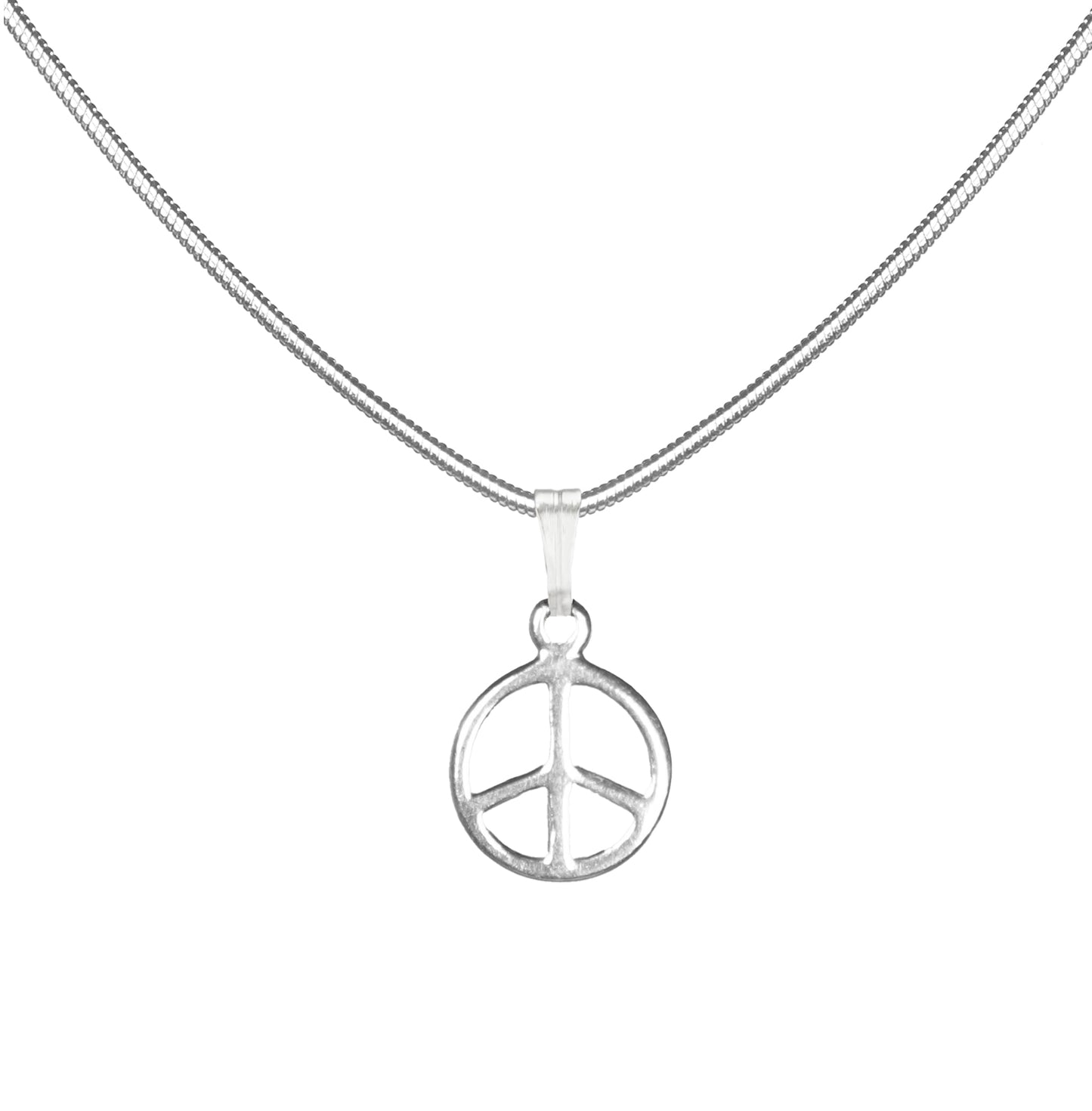 Small and Dainty Sterling Silver Peace Charm, Stainless Steel Snake Chain Necklace, Length Choices