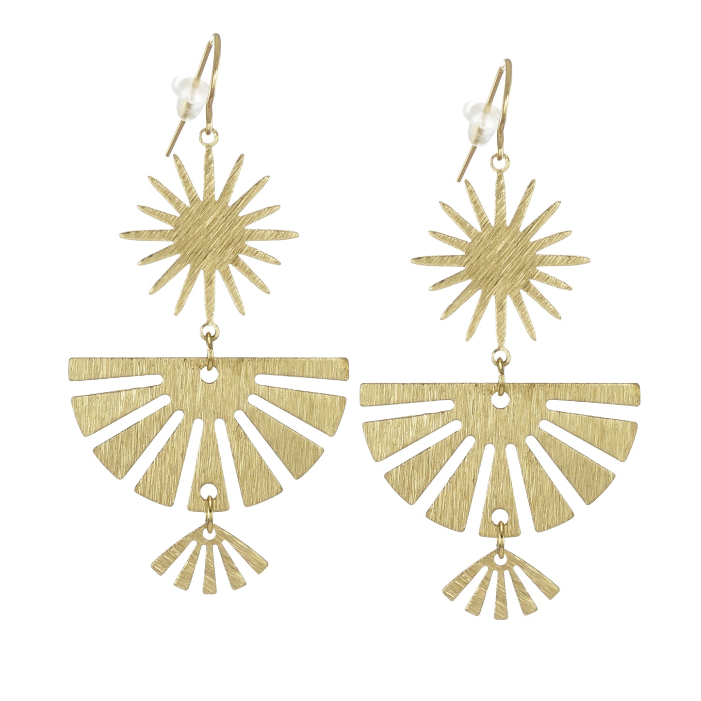 Brushed Gold Celestial Statement Earrings, Hypoallergenic 18K Gold Ear Wires, Cosmic Jewelry, Gift for Her