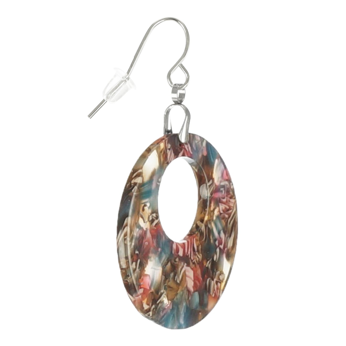 Lightweight Acrylic Boho Donut Statement Earrings, Platinum Ear Wires, Black or Red
