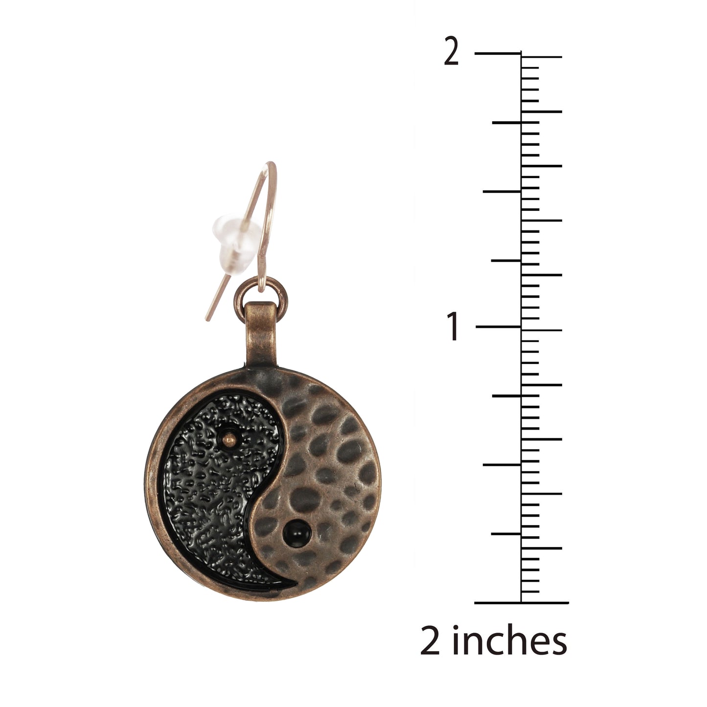 Yin Yang Dangle Earrings, Black and Hammered Copper, Hypoallergenic Rose Gold Ear Wires, Gift for Her