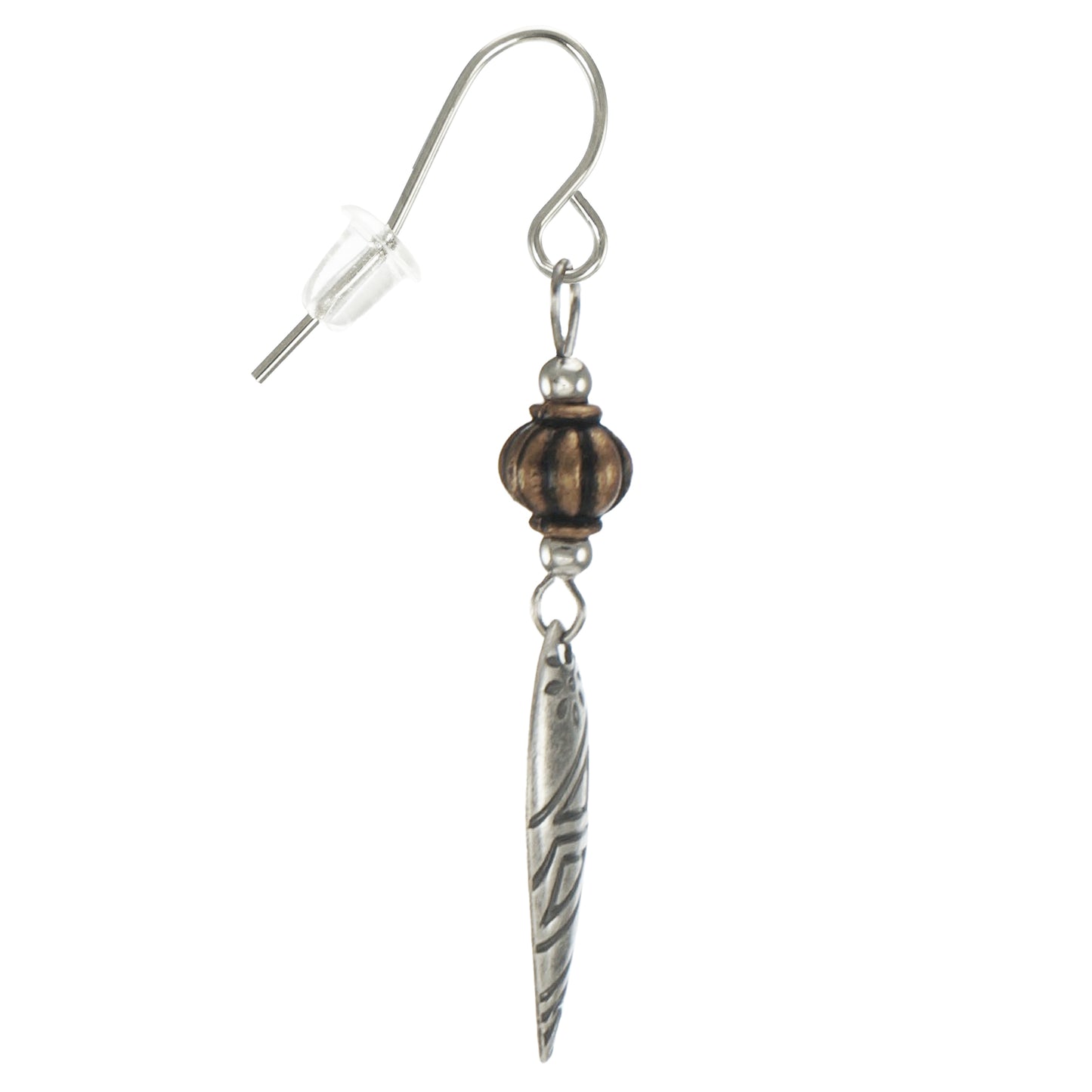 Silver and Copper Aztec Inspired Dainty Earrings, Hypoallergenic Platinum Ear Wires, Gift for Her