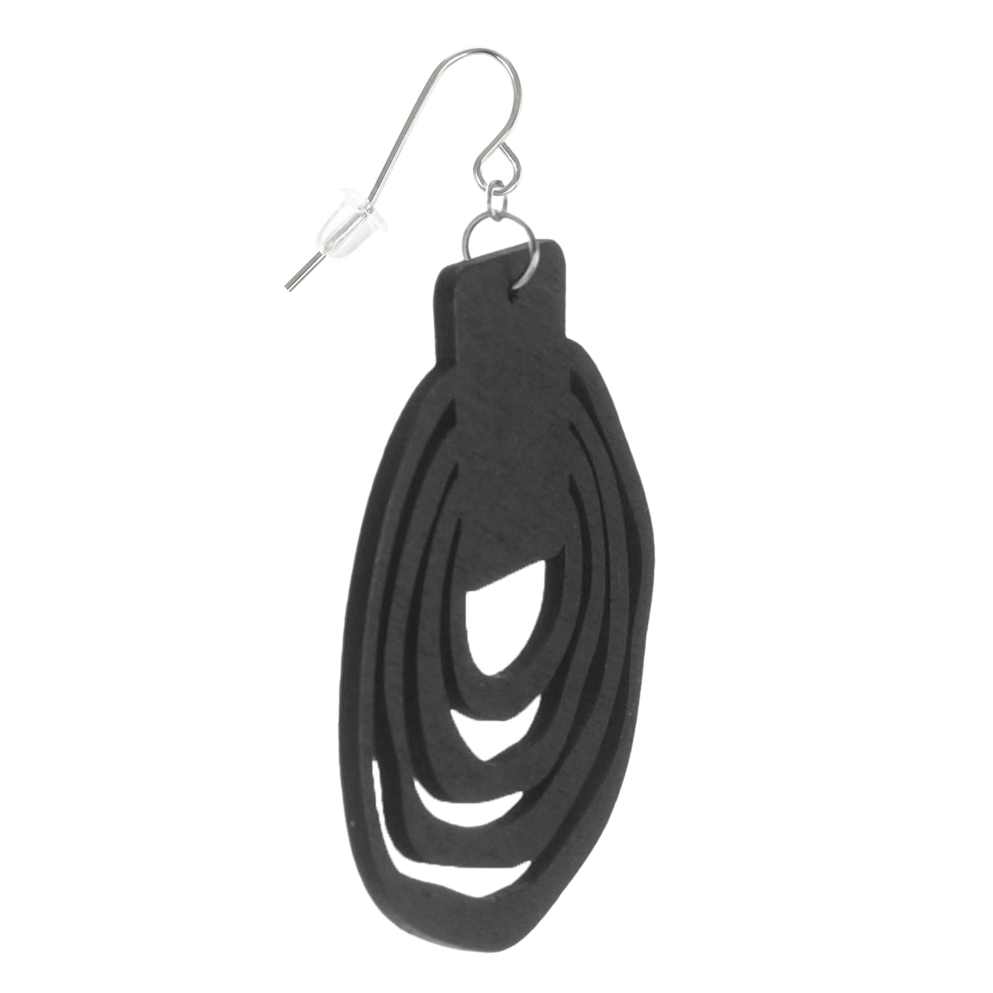 Large Irregular Shaped Black Wood Hoop Lightweight Boho Statement Earrings, Hypoallergenic Platinum Ear Wires, Gift for Her