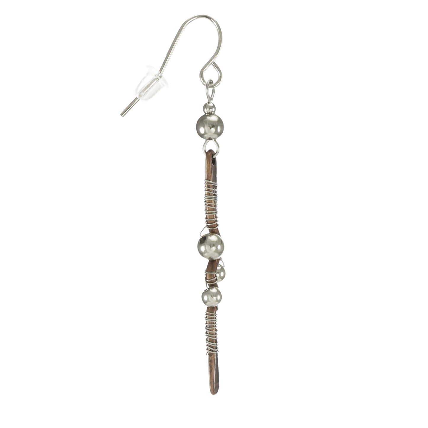 Oxidized Copper & Silver Wire Wrapped Earrings, Hypoallergenic Platinum Ear Wires, Gift for Her