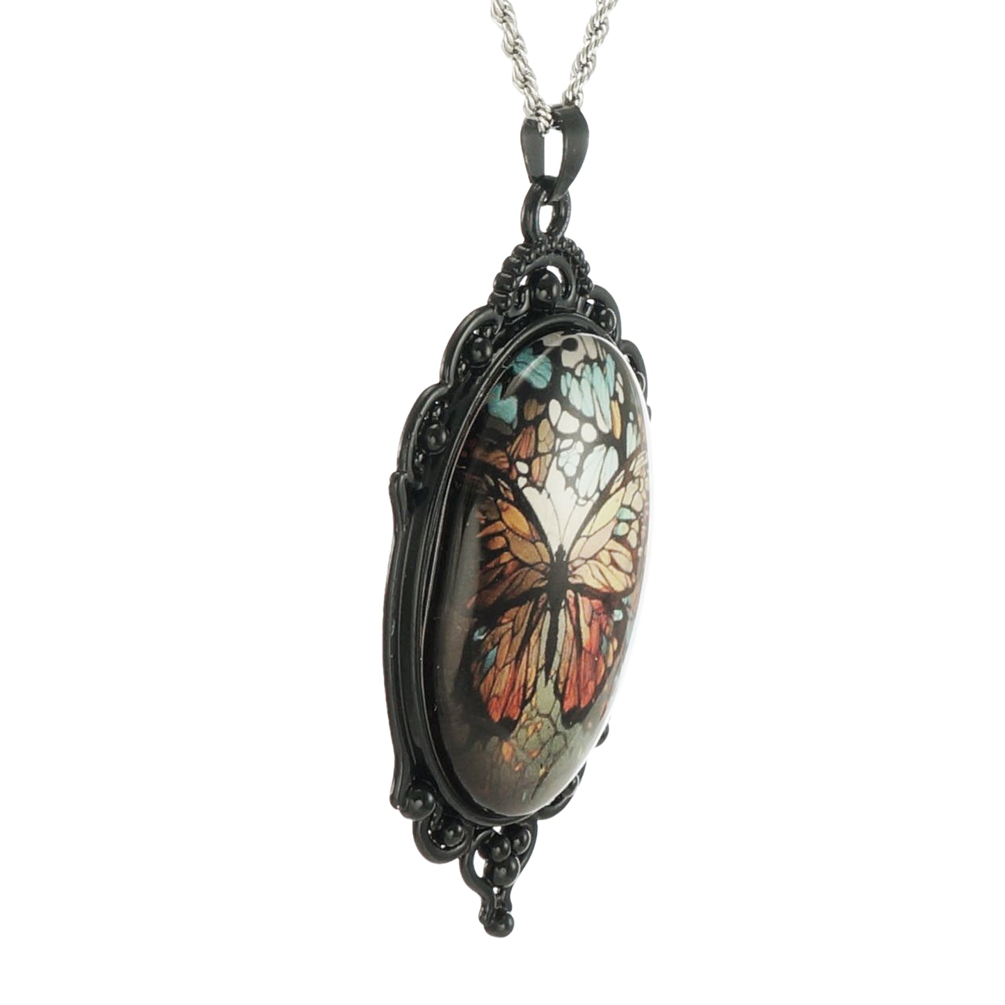 Intricate Highly Detailed Butterfly Vintage Inspired Boho Pendant, Stainless Steel Rope Chain Necklace, 20 Inch, Gift for Her