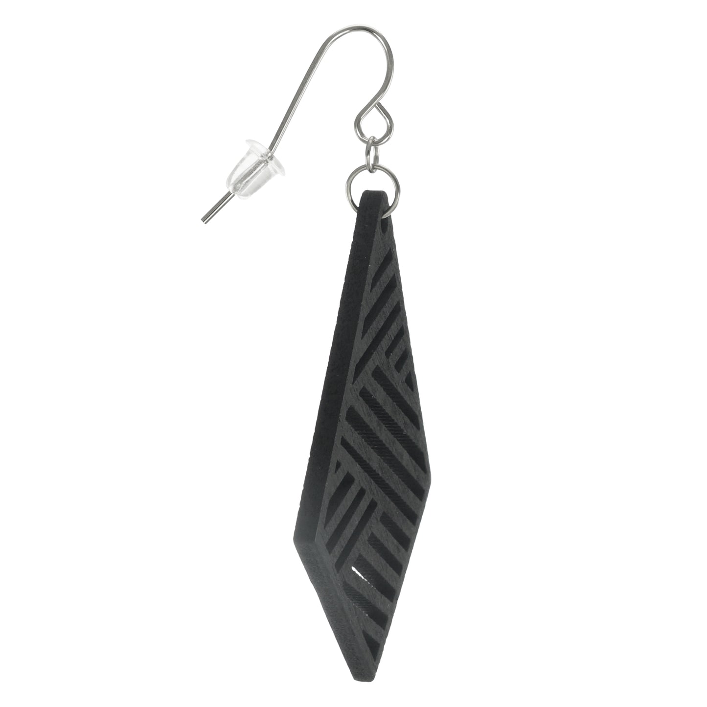 Black Rhombus Shaped Wood Lightweight Boho Statement Earrings, Hypoallergenic Platinum Ear Wires, Gift for Her