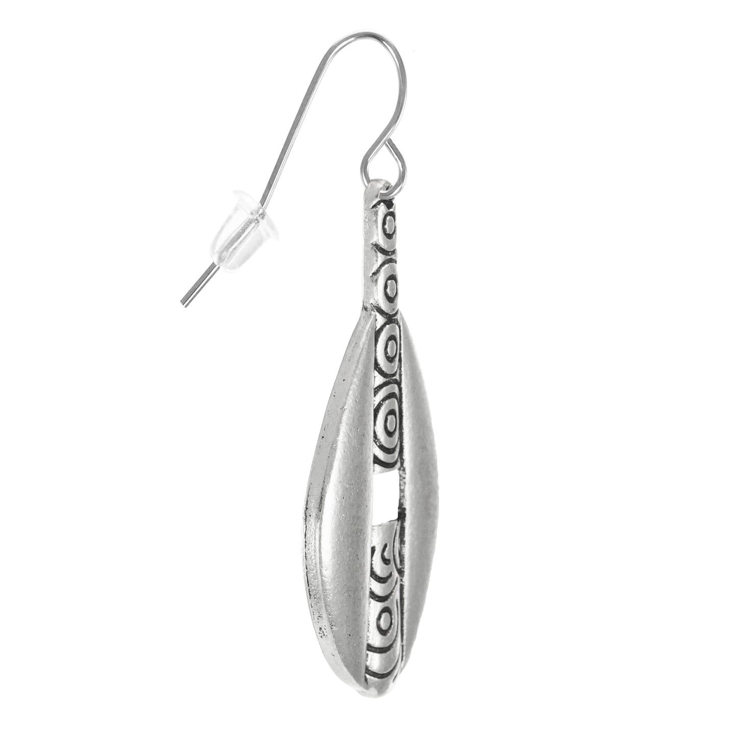 Silver Teardrops with Swirl Spirals Rustic Boho Statement Earrings, Platinum Ear Wires, Gift for Her