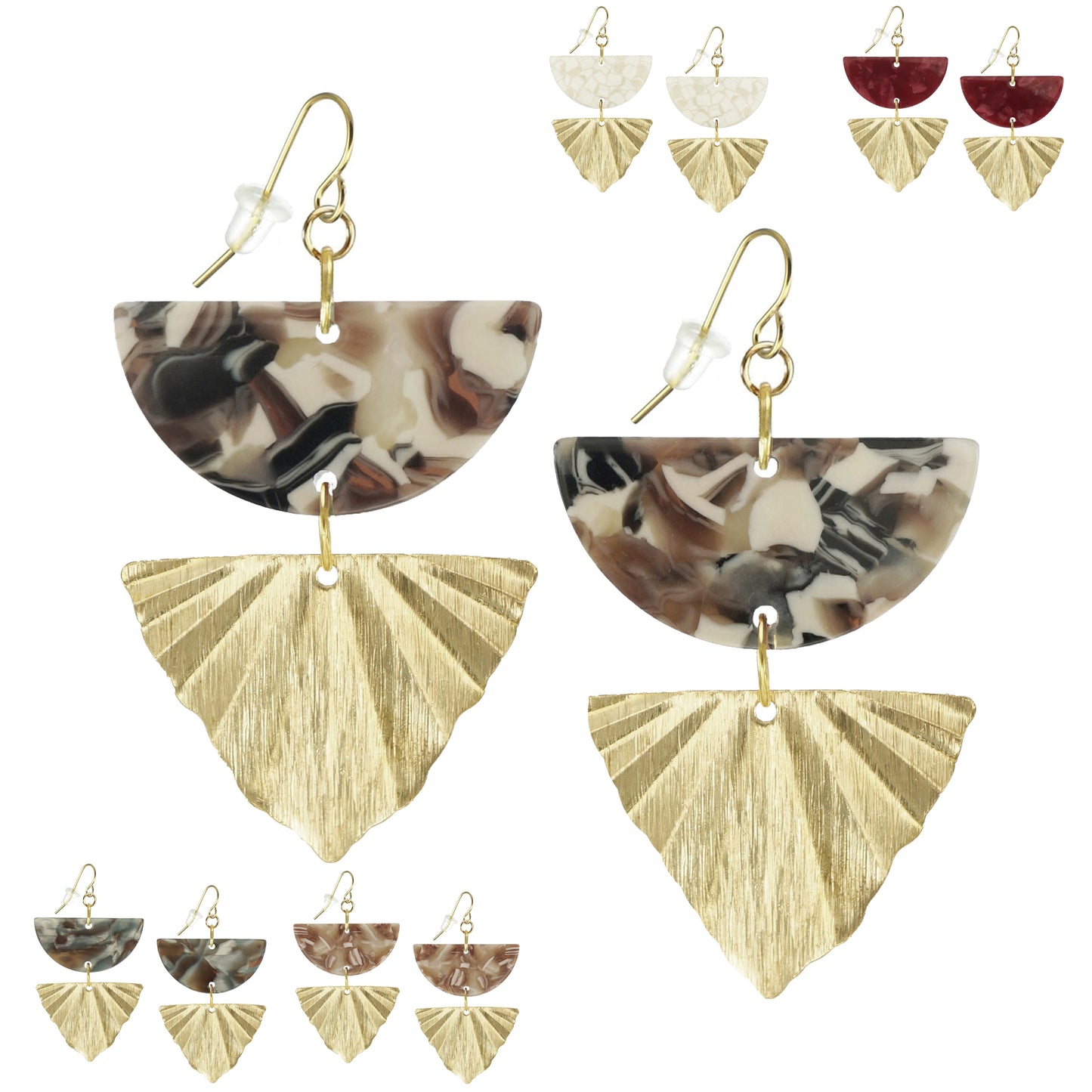 Colorful Acrylic& Brushed Gold Boho Statement Earrings, 18K Gold Ear Wires, Color Choice