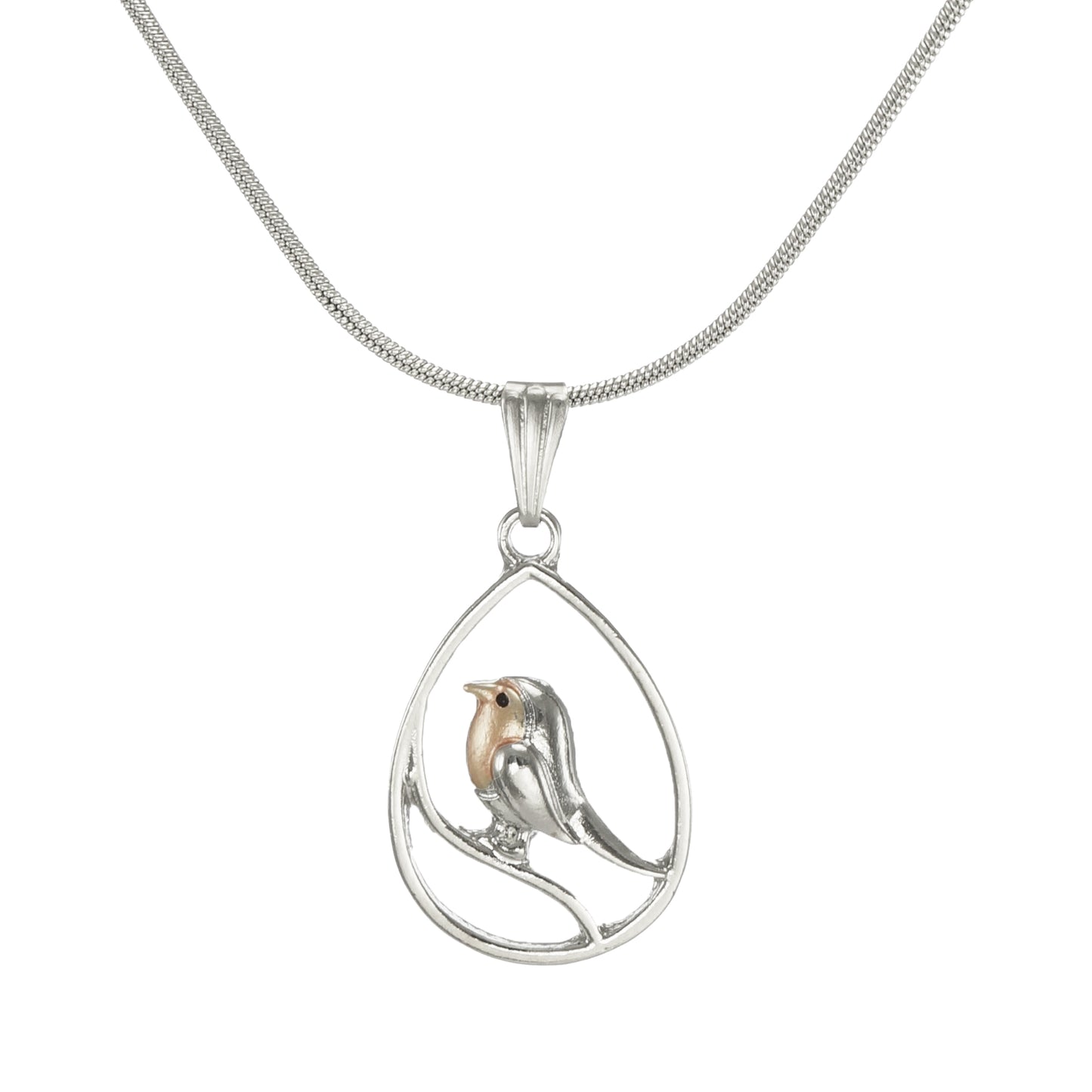 Silver & Rose Gold Teardrop Bird Charm, Stainless Steel Snake Chain, Length Choices, Gift for Her