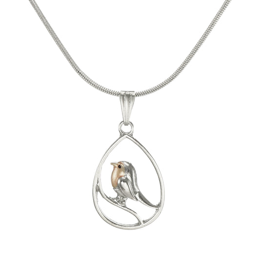 Silver & Rose Gold Teardrop Bird Charm, Stainless Steel Snake Chain, Length Choices, Gift for Her