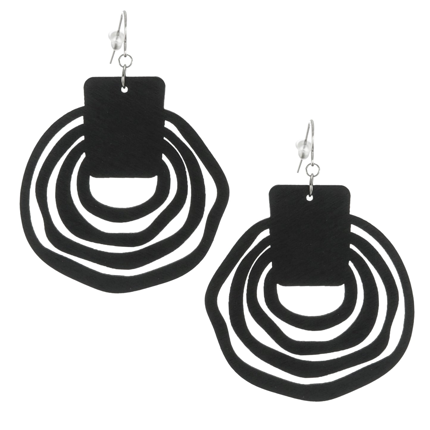 Large Irregular Shaped Black Wood Hoop Lightweight Boho Statement Earrings, Hypoallergenic Platinum Ear Wires, Gift for Her