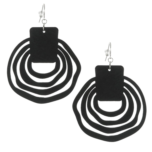 Large Irregular Shaped Black Wood Hoop Lightweight Boho Statement Earrings, Hypoallergenic Platinum Ear Wires, Gift for Her
