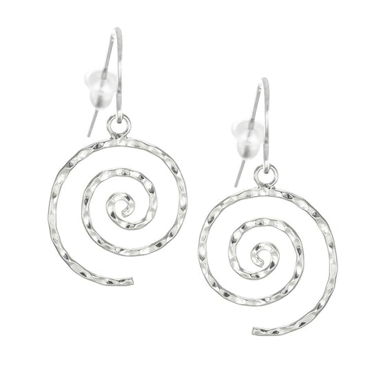Pretty Everyday .925 Sterling Silver Lightweight Hammered Swirl Drop Dangle Earrings, Platinum Ear Wires