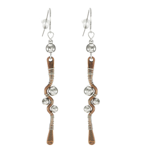 Oxidized Copper & Silver Wire Wrapped Earrings, Hypoallergenic Platinum Ear Wires, Gift for Her