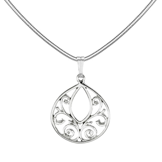 Small and Dainty Minimalist Sterling Filigree Teardrop Swirl Charm, Stainless Steel Snake Chain, Length Choices