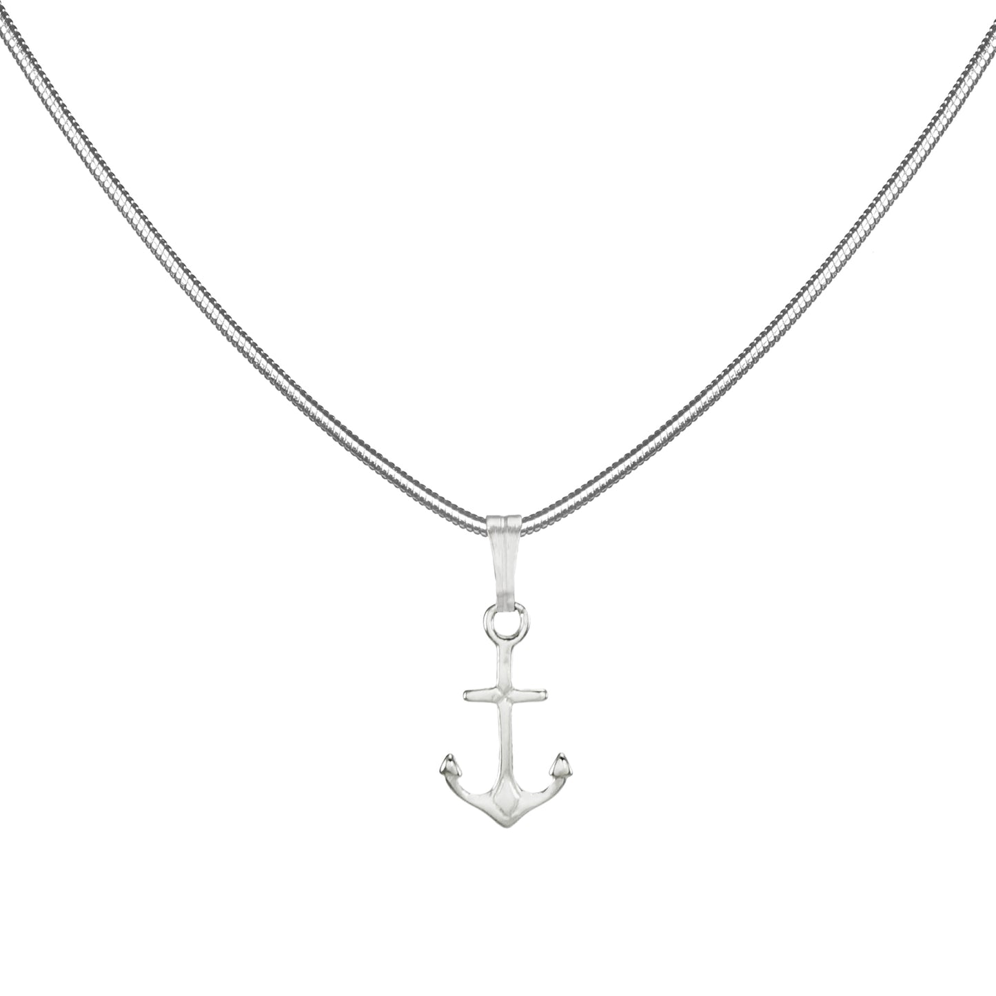Small and Dainty Sterling Silver Anchor Charm, Stainless Steel Snake Chain Necklace, Length Choices