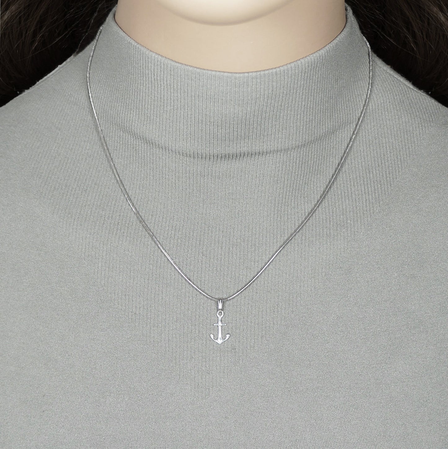 Small and Dainty Sterling Silver Anchor Charm, Stainless Steel Snake Chain Necklace, Length Choices