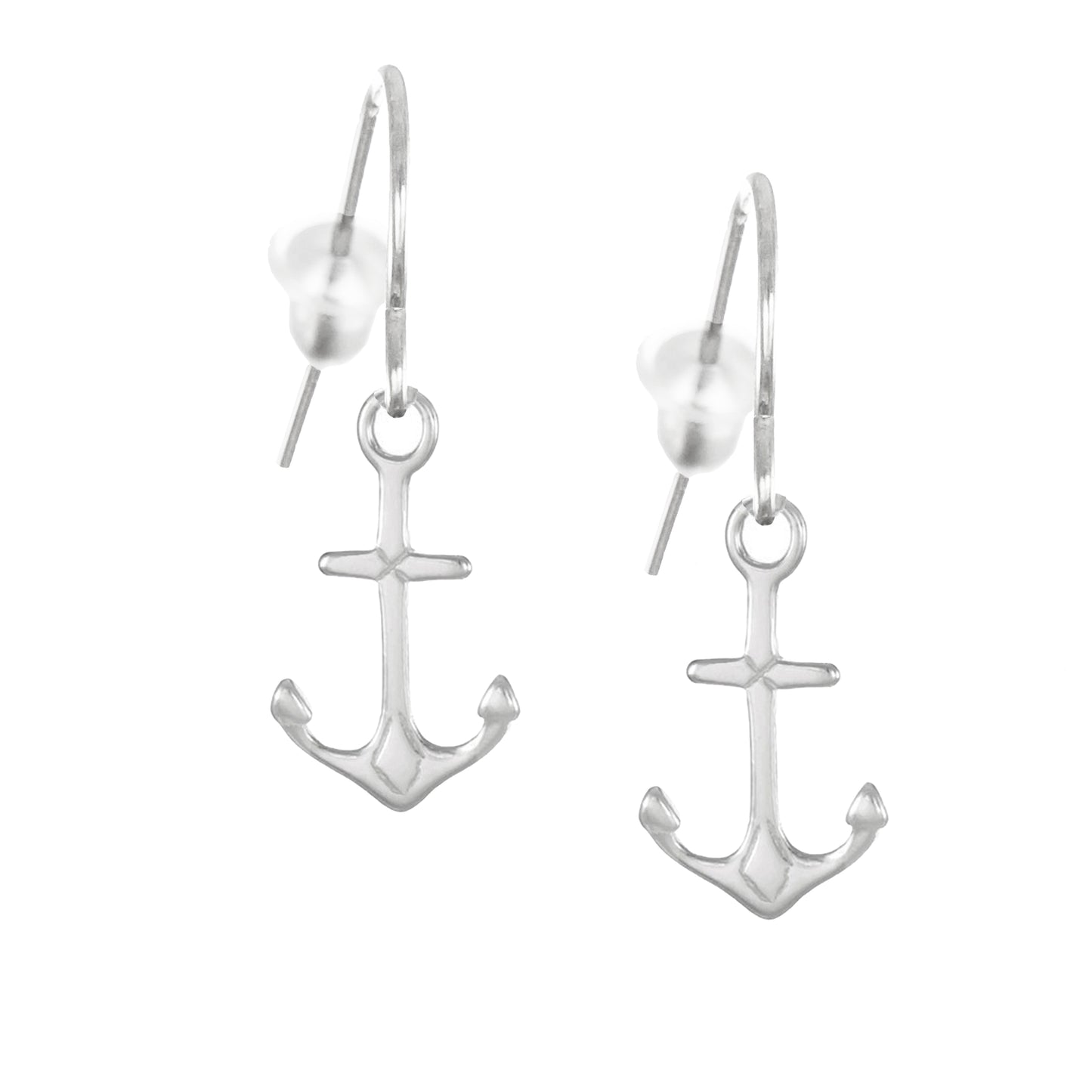 Dainty and Small Sterling Silver Anchor Earrings, Hypoallergenic Platinum Ear Wires