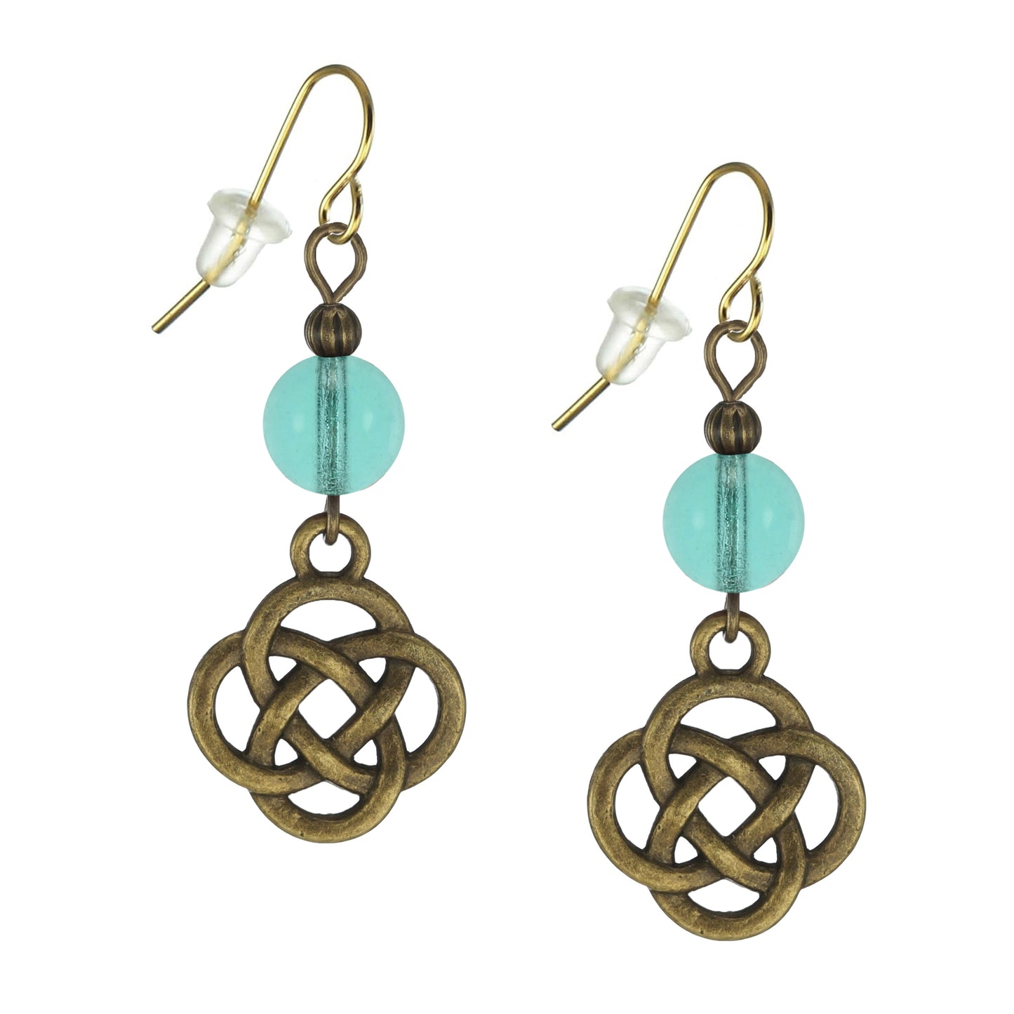Antique Gold Celtic Knot Beaded Earrings, Color Choices, 18K Gold Ear Wires