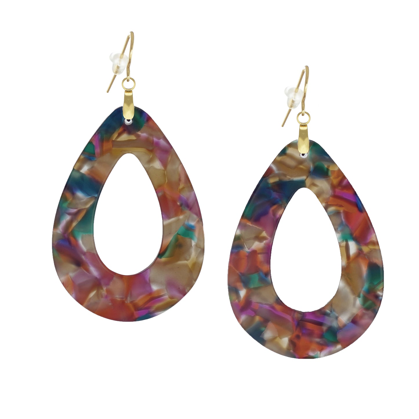 Vibrant Multi Color Confetti Teardrop Lightweight Boho Statement Earrings, Hypoallergenic 18K Gold or Platinum Ear Wires