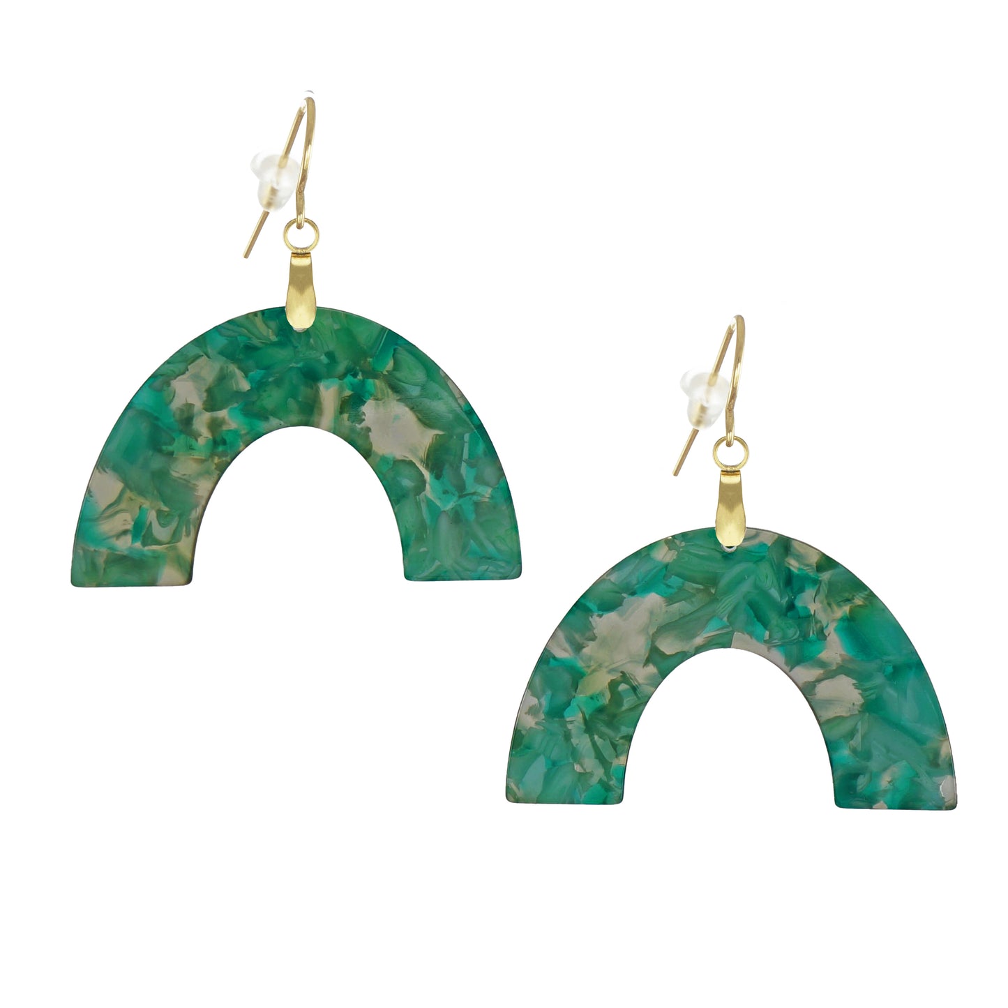 Lightweight Green Boho Statement Earrings, Hypoallergenic 18K Gold or Platinum Ear Wires