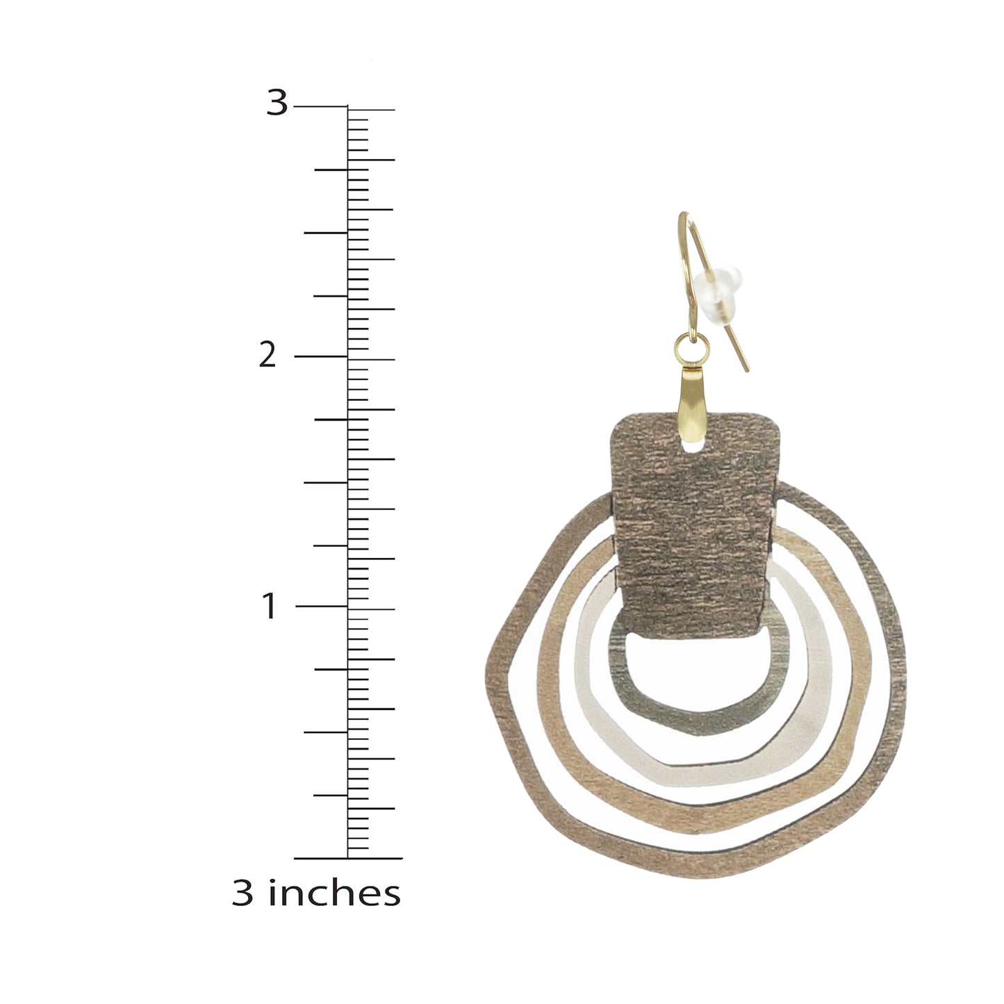 Beautiful Rustic Boho Brown Abstract Hoop Wood and Brushed Gold Statement Dangle Earrings, 18K Gold Ear Wires, Gift for Her