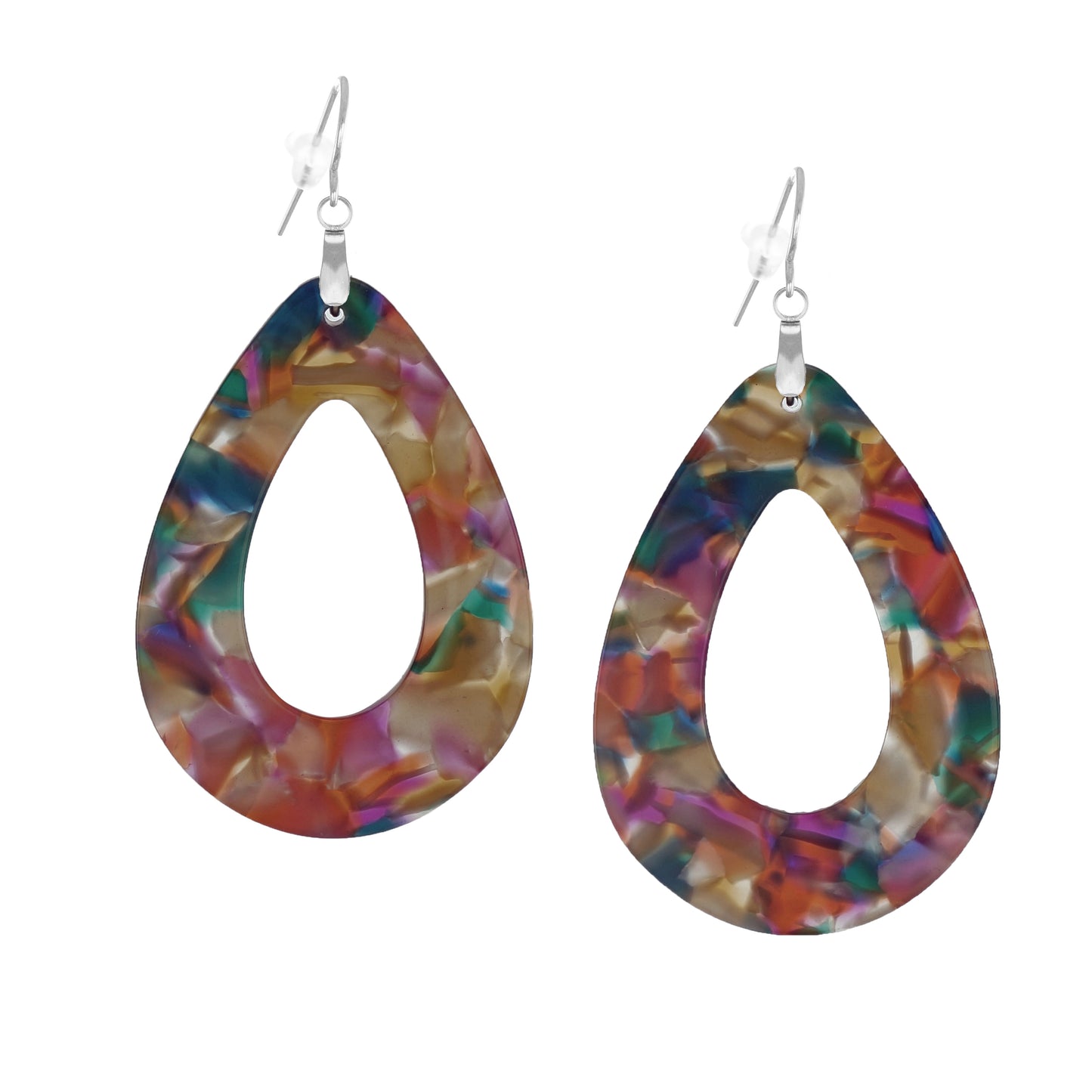 Vibrant Multi Color Confetti Teardrop Lightweight Boho Statement Earrings, Hypoallergenic 18K Gold or Platinum Ear Wires