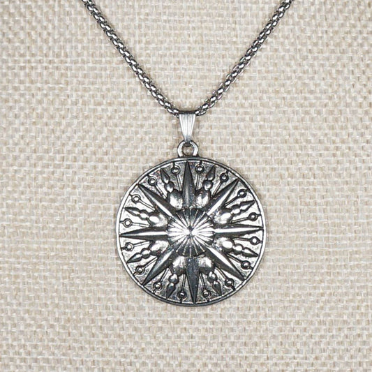 Celestial Boho Silver Sun Pendant, Stainless Steel Chain Necklace, Length Choices