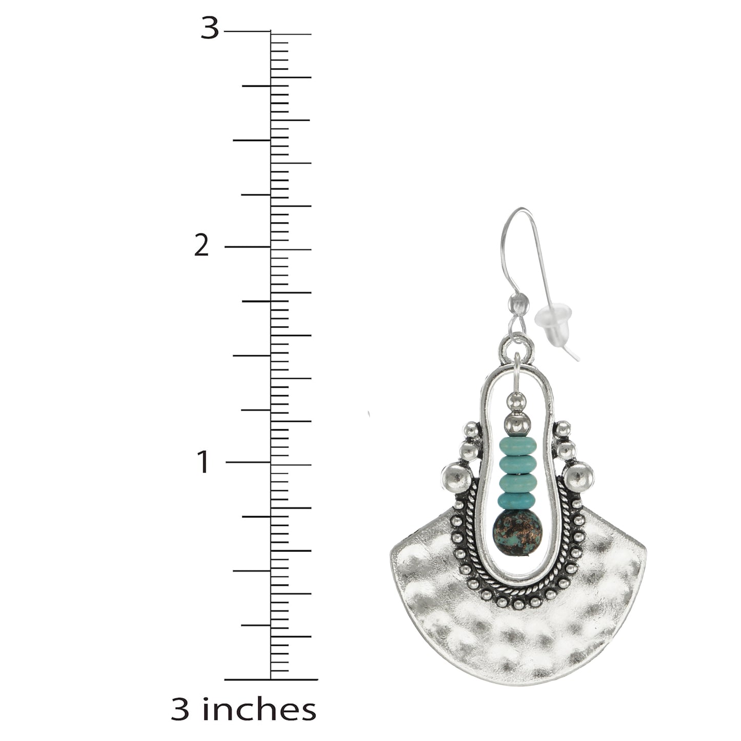 Rustic Silver and Turquoise Boho Ethnic Dangle Earrings, .925 Sterling Silver Ear Wires
