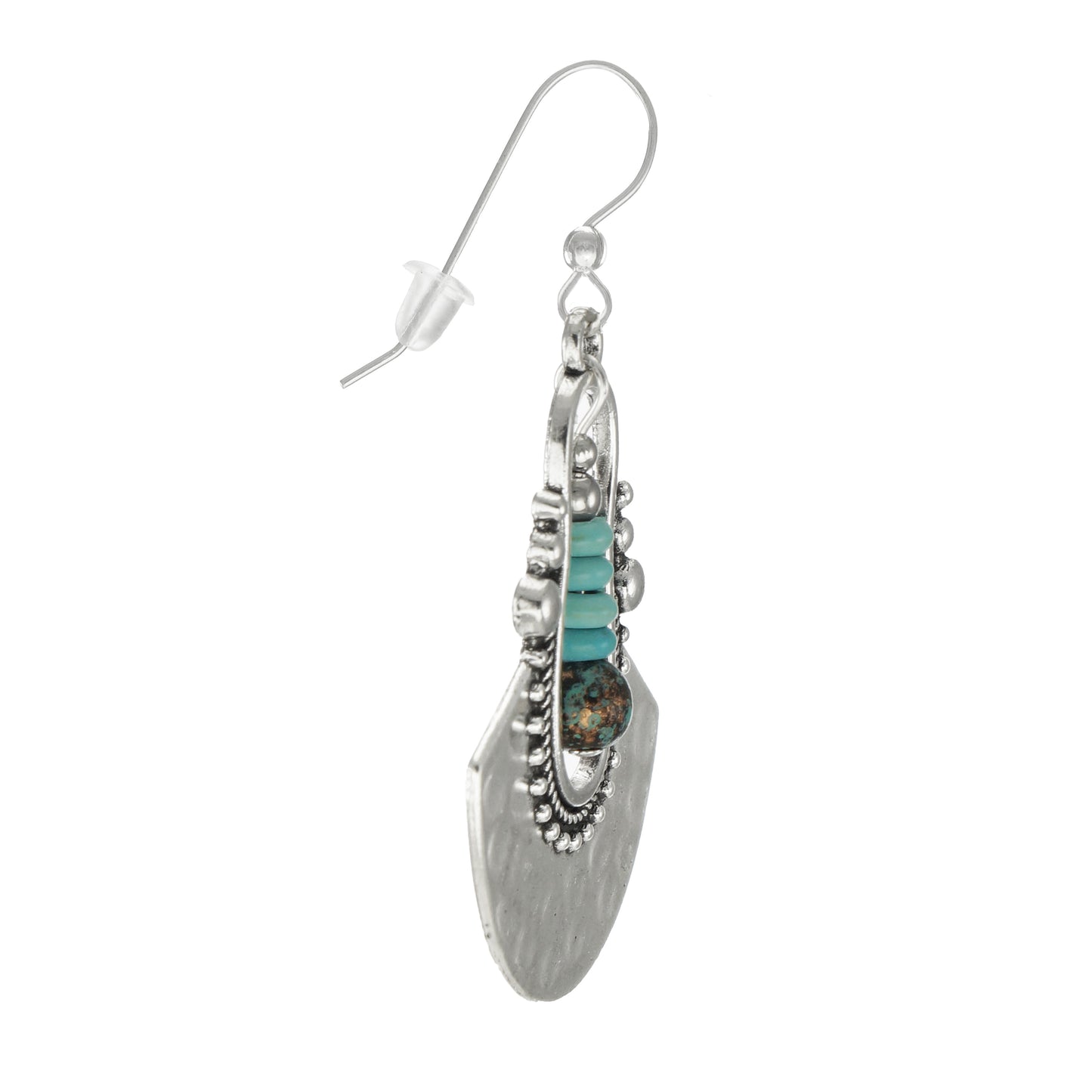 Rustic Silver and Turquoise Boho Ethnic Dangle Earrings, .925 Sterling Silver Ear Wires