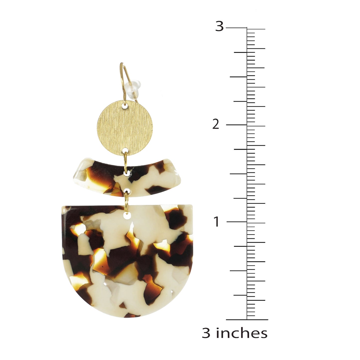 Beige Brown and Gold Patterned Lightweight Boho Statement Earrings 18K Ear Wires