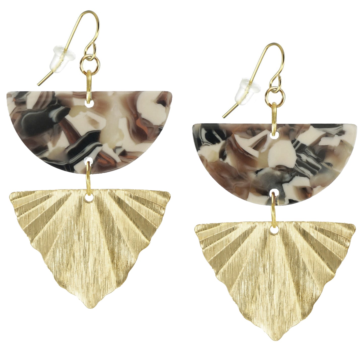 Colorful Acrylic& Brushed Gold Boho Statement Earrings, 18K Gold Ear Wires, Color Choice