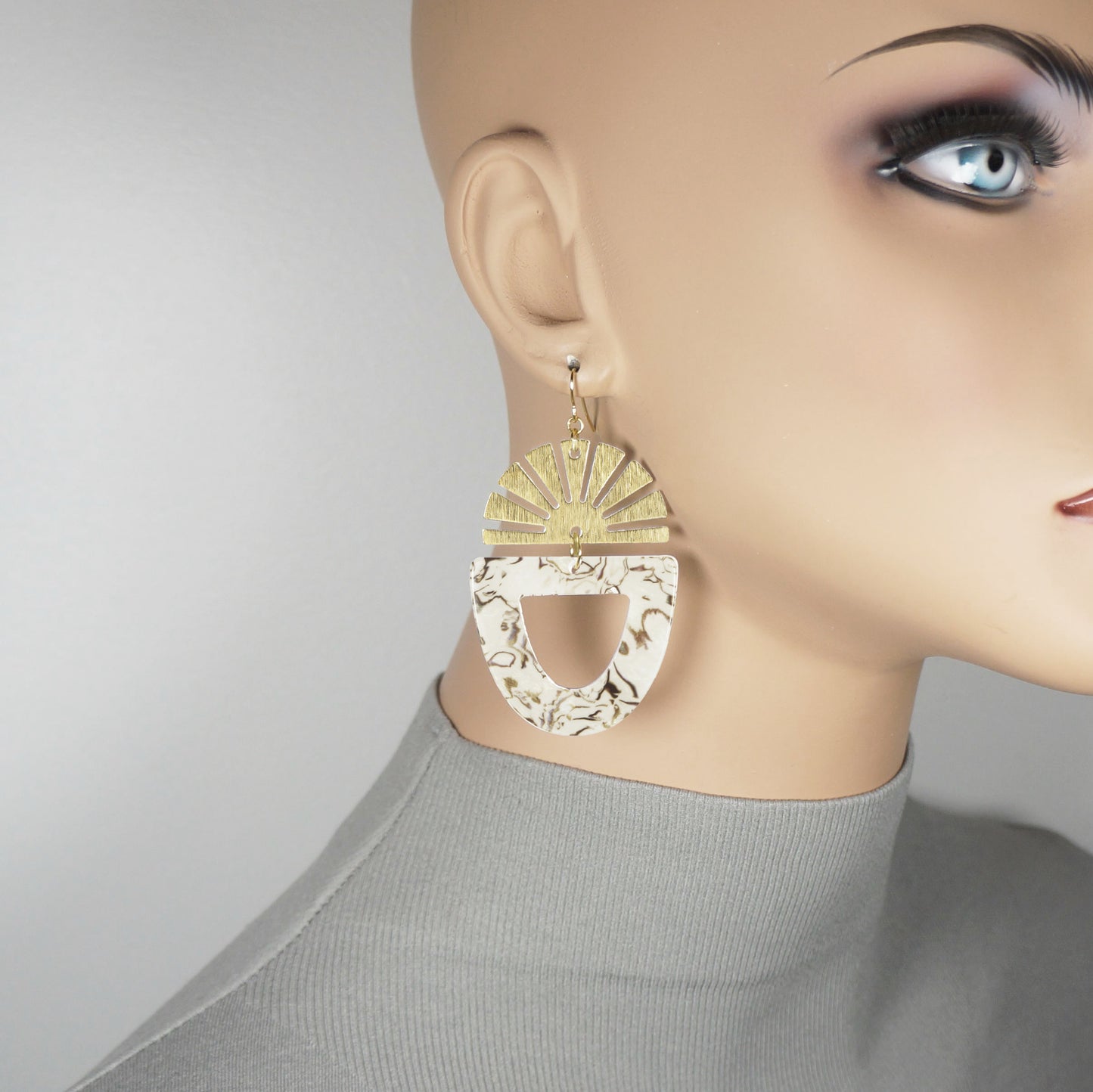 Brushed Gold Rising Sun & Acrylic Statement Earrings, 18K Gold Ear Wires, Color Choice