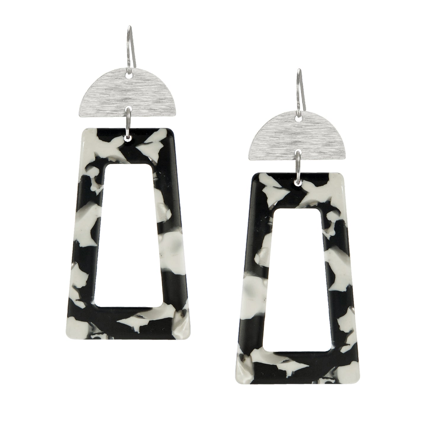 Vibrant Confetti Rectangle & Brushed Half Moon Boho Statement Earrings, Platinum Wires, Color Choice