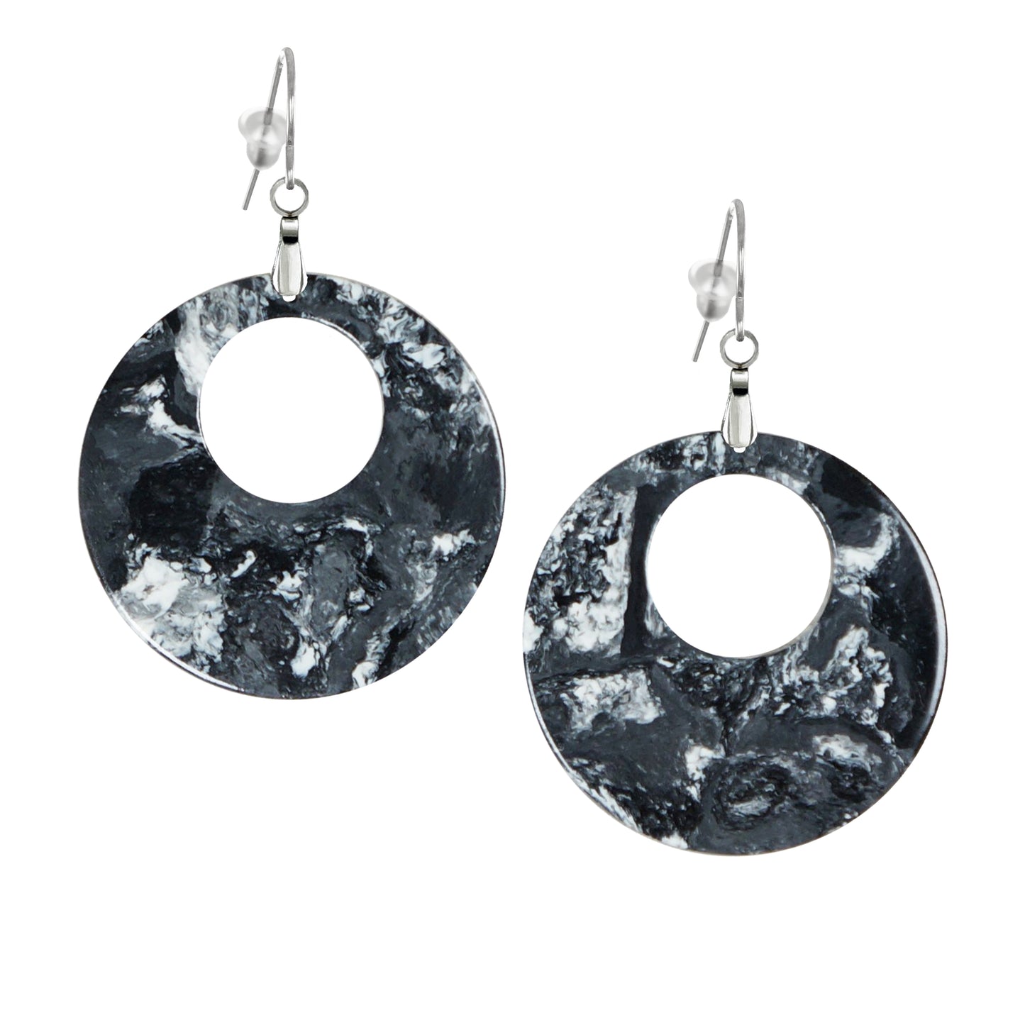 Lightweight Acrylic Boho Donut Statement Earrings, Platinum Ear Wires, Black or Red