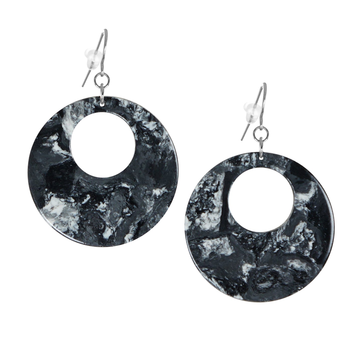 Lightweight Acrylic Boho Donut Statement Earrings, Platinum Ear Wires, Black or Red