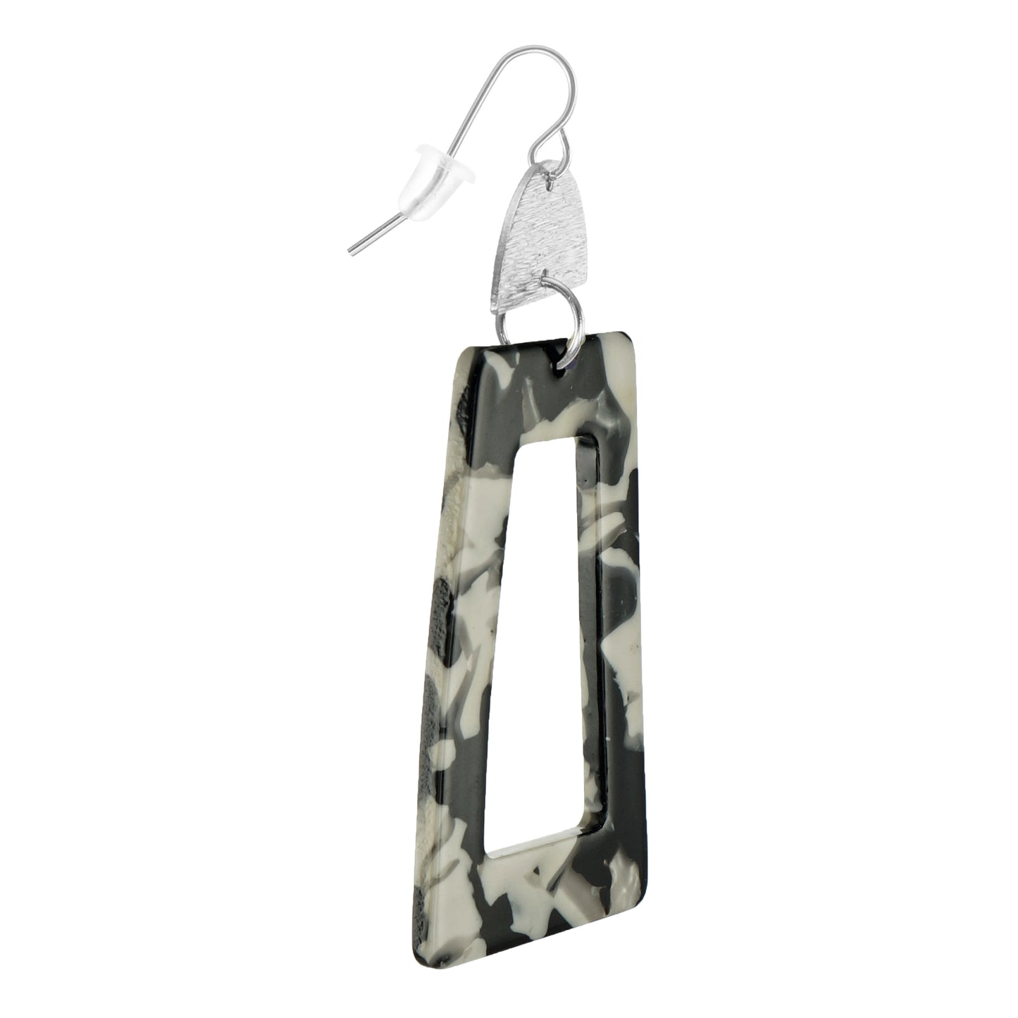 Vibrant Confetti Rectangle & Brushed Half Moon Boho Statement Earrings, Platinum Wires, Color Choice