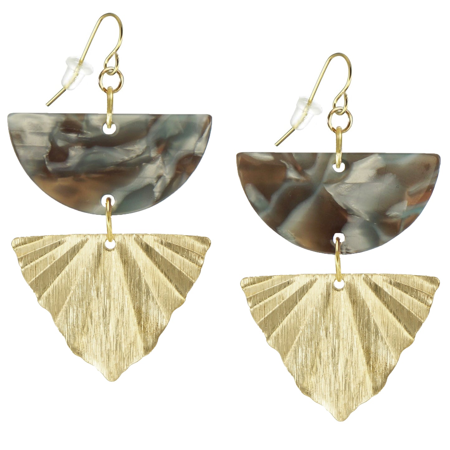 Colorful Acrylic& Brushed Gold Boho Statement Earrings, 18K Gold Ear Wires, Color Choice