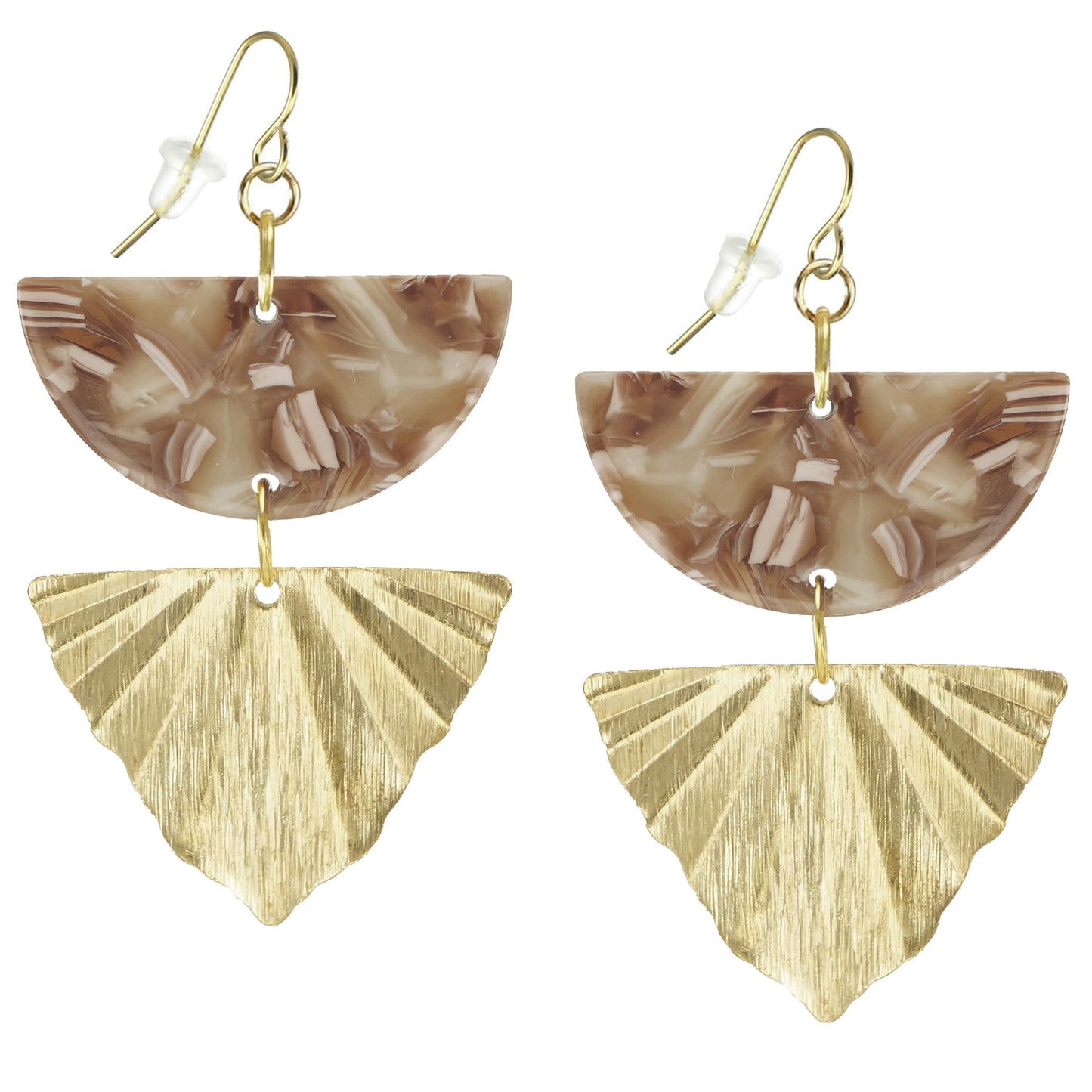 Colorful Acrylic& Brushed Gold Boho Statement Earrings, 18K Gold Ear Wires, Color Choice