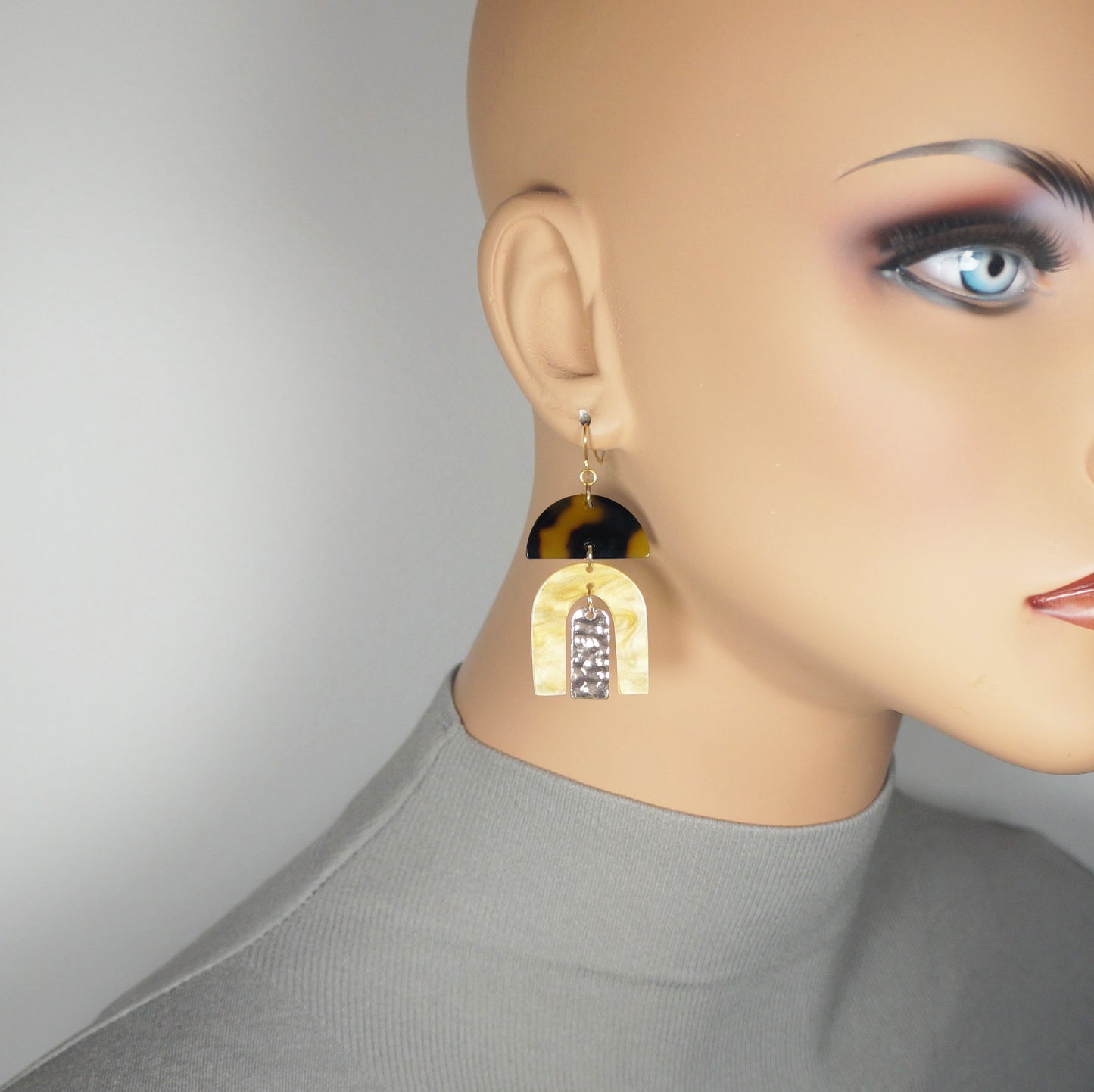 Gold and Brown Acrylic Boho Statement Earrings, 18K Gold Ear Wires