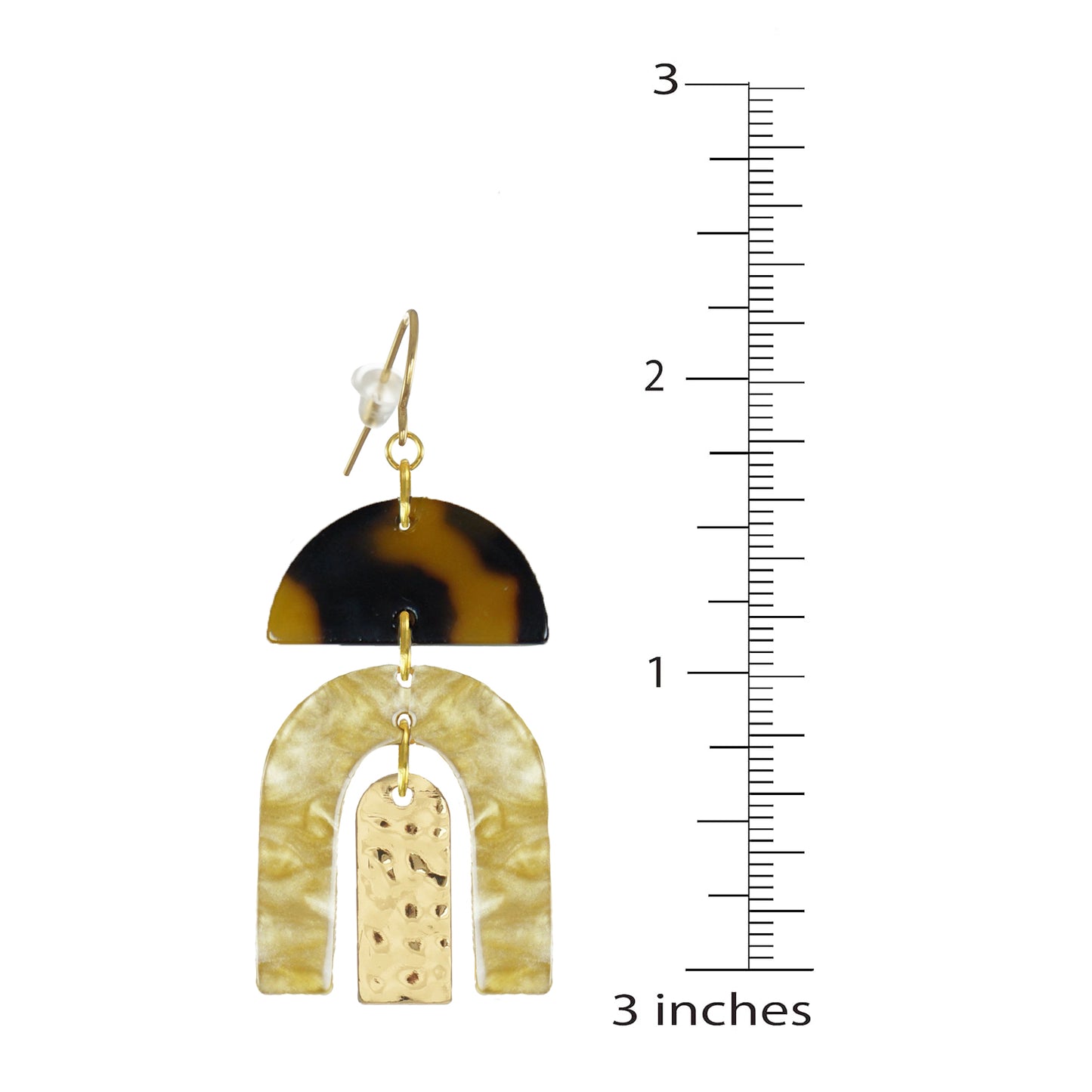 Gold and Brown Acrylic Boho Statement Earrings, 18K Gold Ear Wires