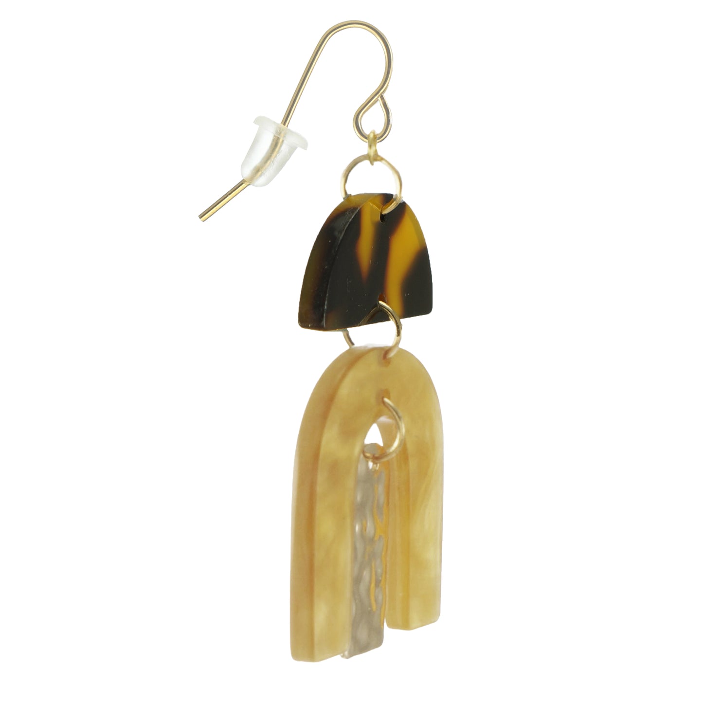 Gold and Brown Acrylic Boho Statement Earrings, 18K Gold Ear Wires